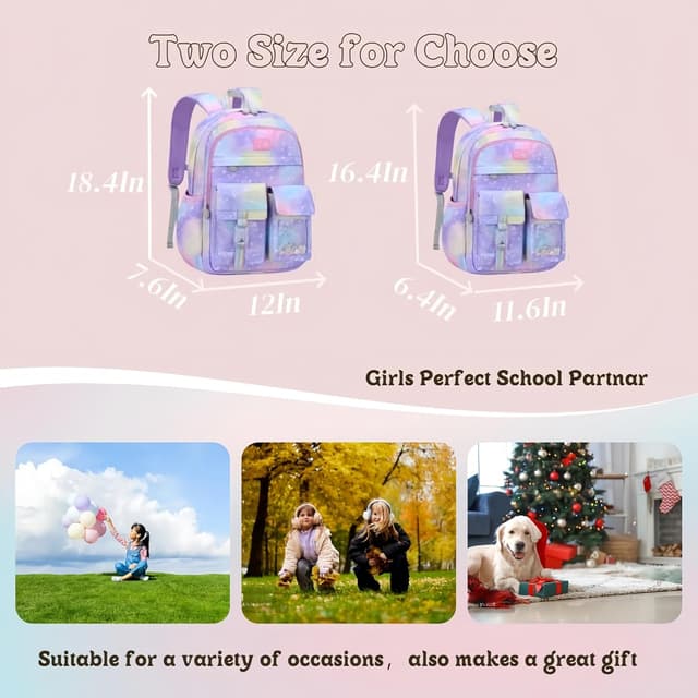 Detalle 2 de VIDOSCLA Cute colourful casual daypack for girls (gradient purple) – lightweight primary school backpack