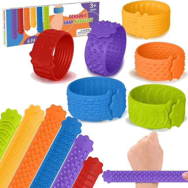 Detalle de Fidget Toys Armband Set (6 Stück) – Sensorik-Armbänder aus Silikon für Kinder & Erwachsene, Anti-Stress zum Konzentrieren