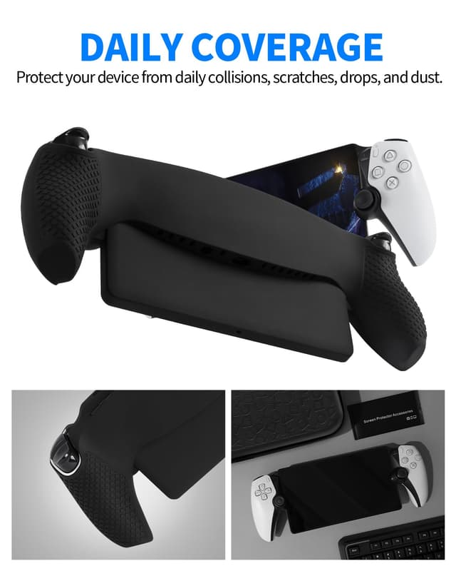 Detalle de PALPOW Zubehör-Set für PlayStation Portal: Tasche, Silikonhülle, Displayschutz & 4 Joystick-Kappen – Schwarz