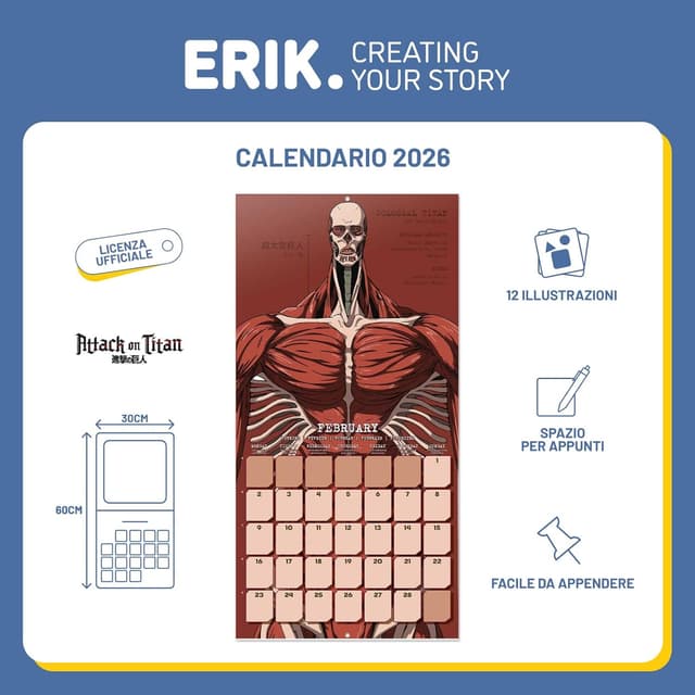 Thumbnail 2 de Grupo Erik Calendario 2026 Attack on Titan mensile 30x30 cm 📅
