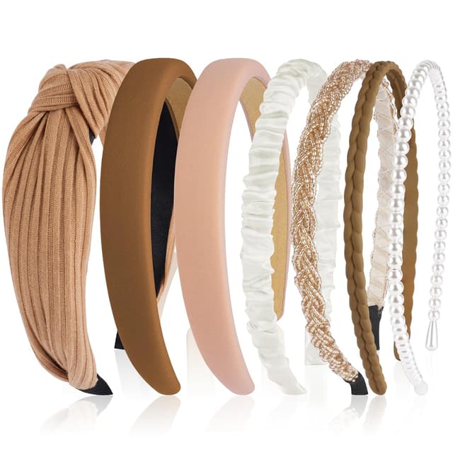 Detalle de LOPHE Damen Stirnbänder (7er-Set) – vintage, gepolstert, geknotet/ Turban-Style für Frauen und Mädchen