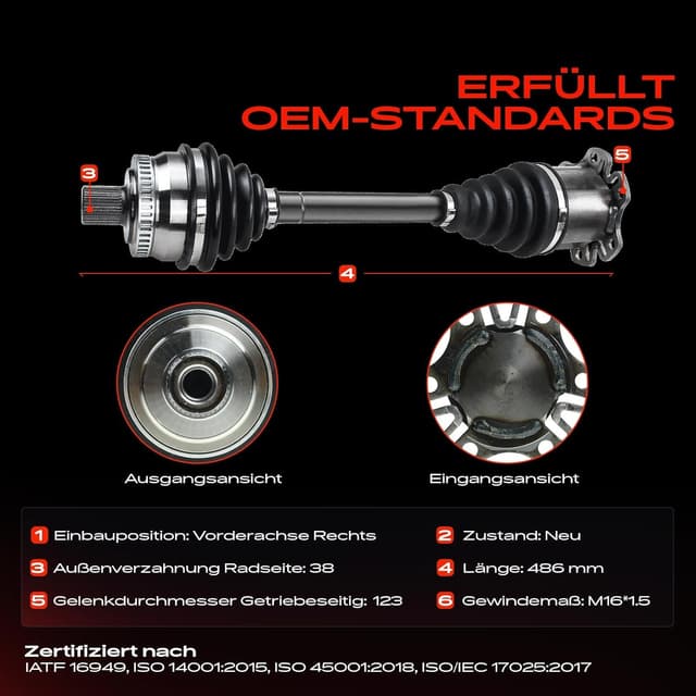 Detalle 2 de Frankberg Antriebswelle Vorderachse rechts kompatibel (8E0407272BN) für Audi A4/B7 2004–2008