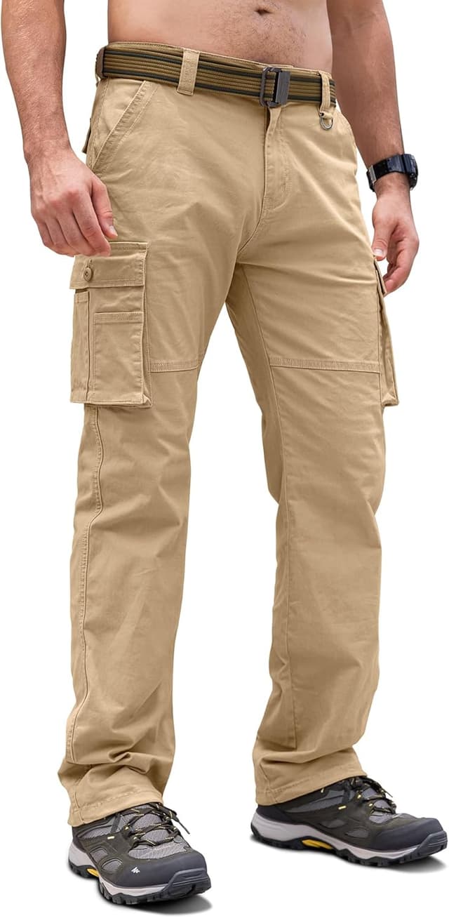 Detalle 2 de Cindeyar Cargohose Herren Relaxed Fit aus Baumwolle – Wanderhose mit Multi-Taschen und teil-elastischem Bund