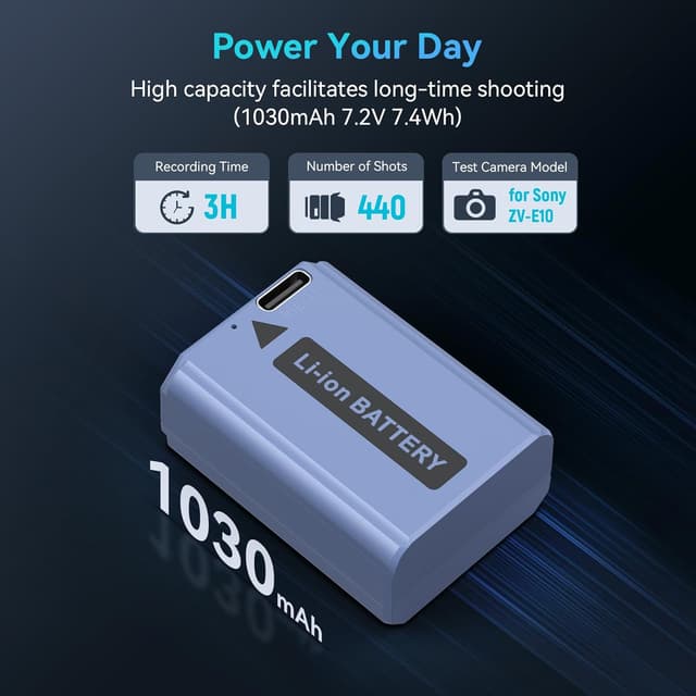 Detalle de SMALLRIG batteria NP-FW50 con ricarica rapida USB-C 1030 mAh per Sony ZV-E10 e serie A7/A6400/A6500 (4330)
