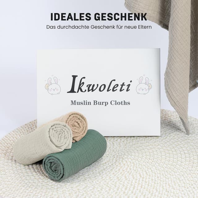 Thumbnail 6 de IKWOLETI Mulltücher Baby (4er-Set) aus Musselin-Baumwolle, 60x60 cm – Grau & Grün