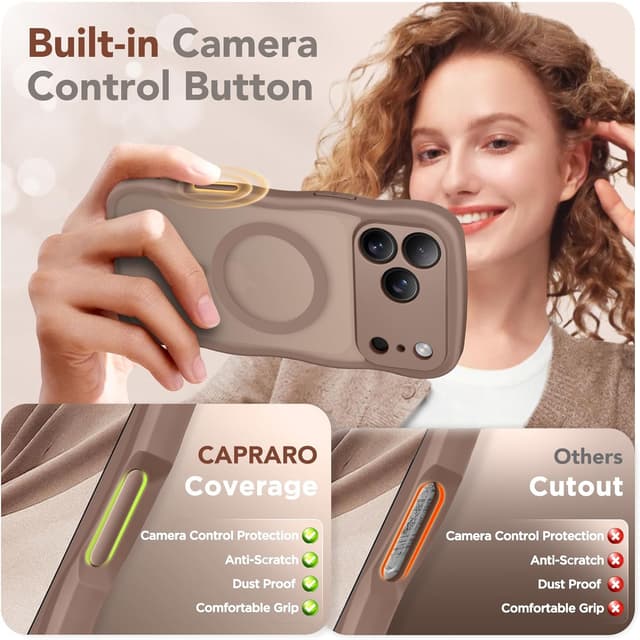 Detalle de CAPRARO Magnetic iPhone 17 Pro Case (Brown) with Full Camera Protection