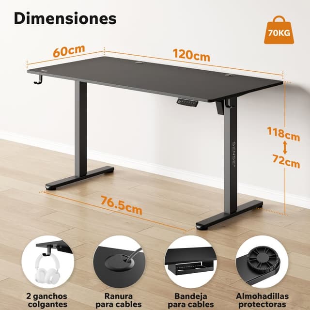 Detalle 2 de sense7 NOJO Escritorio regulable 120x60