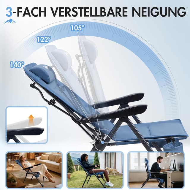 Thumbnail 3 de Portal faltbarer Campingstuhl mit Rückenverstellung in 3 Positionen (bis 160 kg) – hohe Lehne für Garten, Balkon & Angeln