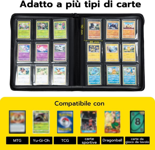 Detalle de Tolesum Raccoglitore Toploader 3"x4" con zip e 10 toploader, 9 pagine (216 posti) per Magic, YuGi Oh e TCG