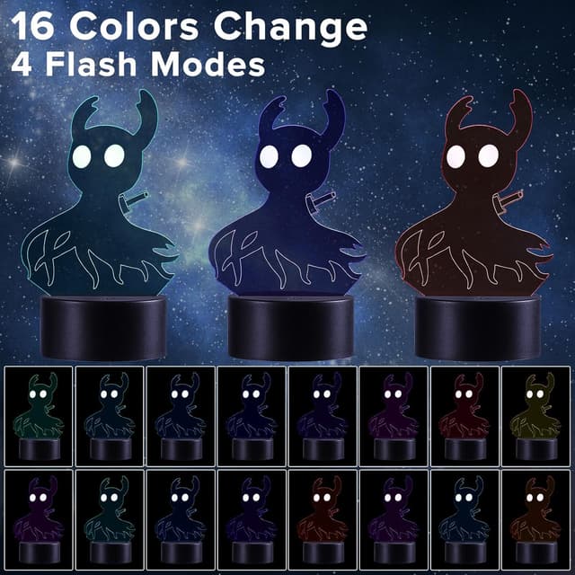 Detalle 2 de QQAAMZ Hollow Knight lámpara 3D 16 colores