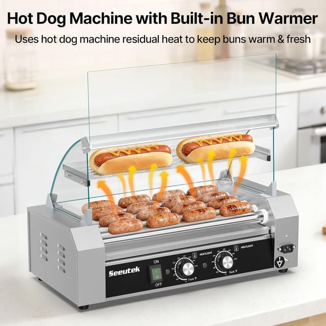Detalle de Seeutek Hot Dog Roller with 5 Non-Stick Rollers (18 Hot Dog Capacity) and Dual Temperature Control