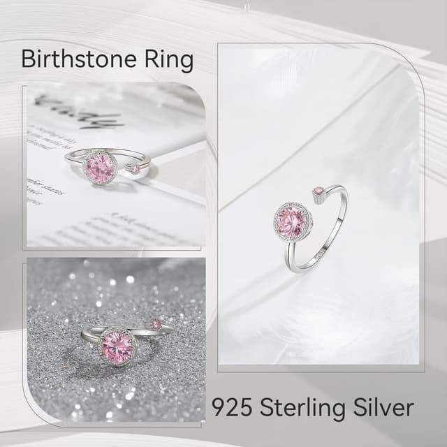 Detalle 2 de Qings Oktober Birthstone Ring aus 925 Sterling Silber mit Turmalin-Optik und verstellbarer Zirkonia