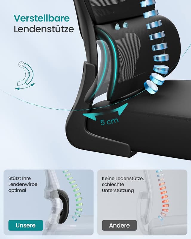 Detalle de SONGMICS Bürostuhl OBN041B01 Ergonomie 8 cm