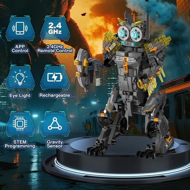 Detalle de Sunrad Technik Roboter-Bauspielzeug 5-in-1 mit App & Fernsteuerung (935 Teile) – Programmierbares Technic-Set für Kinder 7–12+