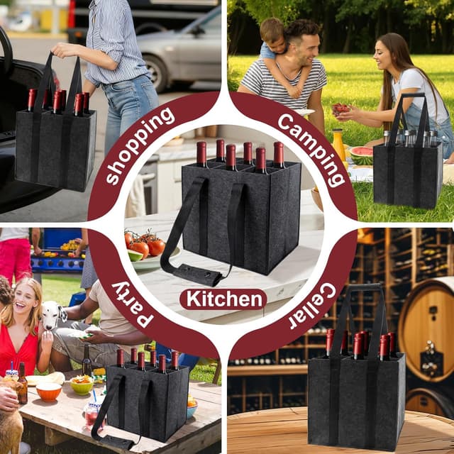 Thumbnail 6 de Flaschentasche für 6 Flaschen (2 Stück) aus Filz mit Griff – faltbar und mit wechselbarer Trennwand