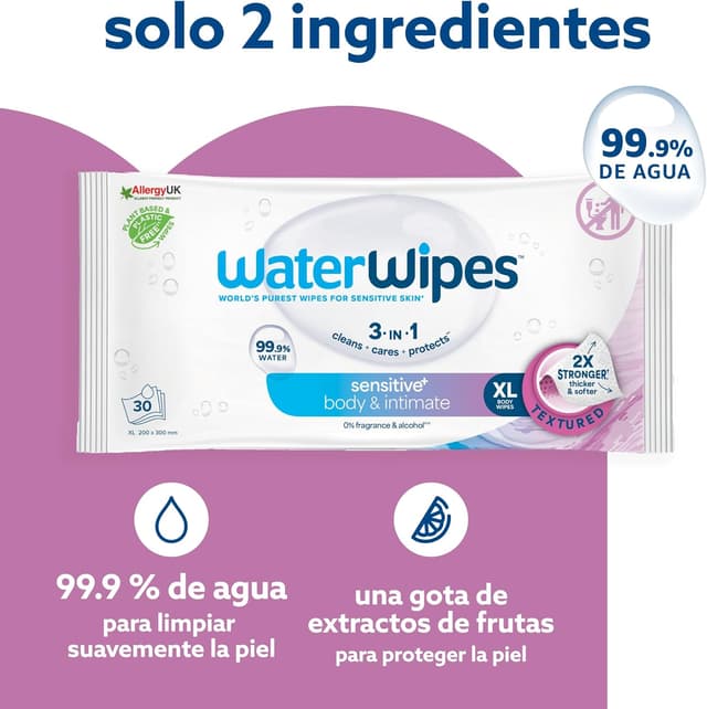 Detalle 2 de WaterWipes Sensitive+ Toallitas Higiene Corporal e Íntima
