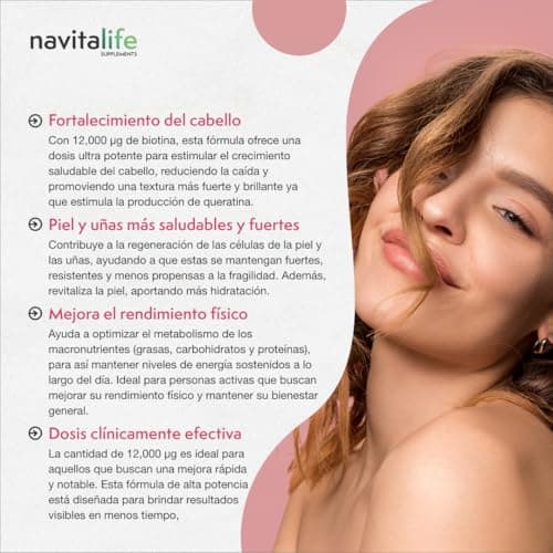Detalle 1 de Biotina 12,000 mcg con Zinc, Vitaminas E y D 🌟