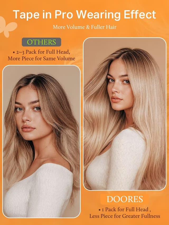 Detalle de DOORES Remy Human Hair Extensions (20 pcs, 20 inches) with Transparent Tape