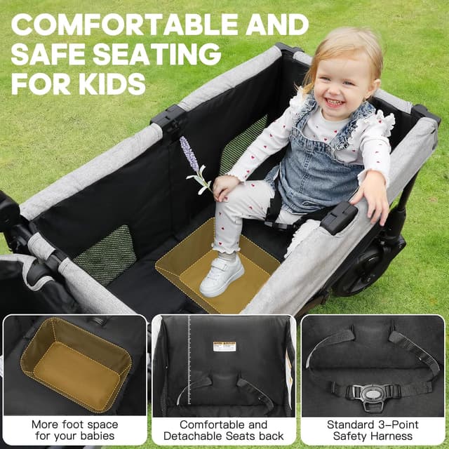 Detalle de ELEMARA All-Terrain Stroller Wagon for 2 Kids (Foldable, Mosquito Net, Adjustable Push/Pull Handle)