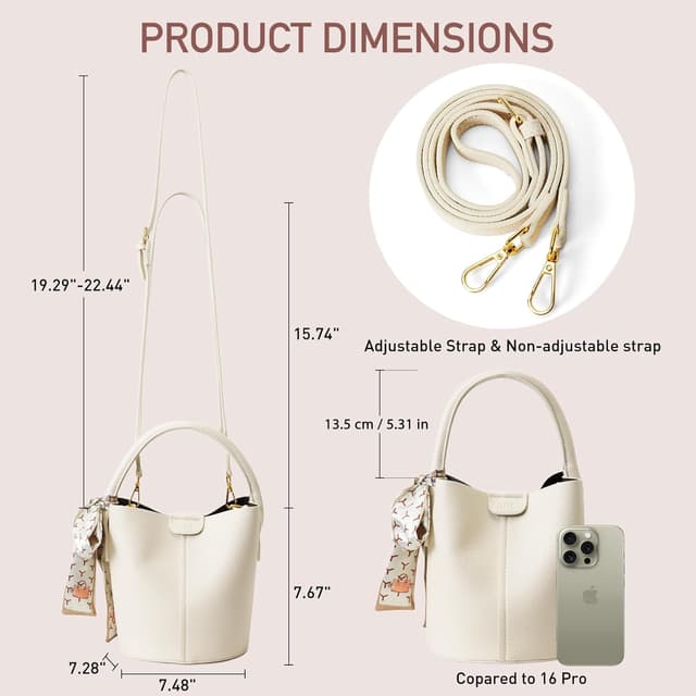 Detalle de VMEECARL Damen-Handtasche klein als Bucket-Umhängetasche (veganes Leder) mit abnehmbarem, verstellbarem Schultergurt