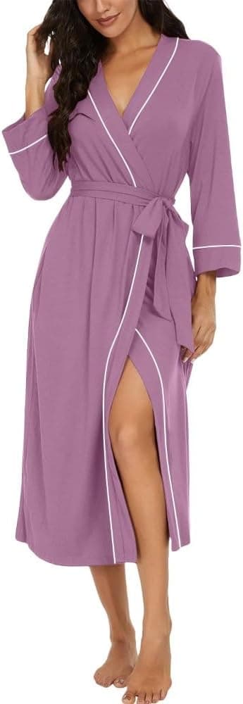 Detalle de Women’s PrinStory kimono-style dressing gown robe with 3/4 sleeves, pockets and fixed belt