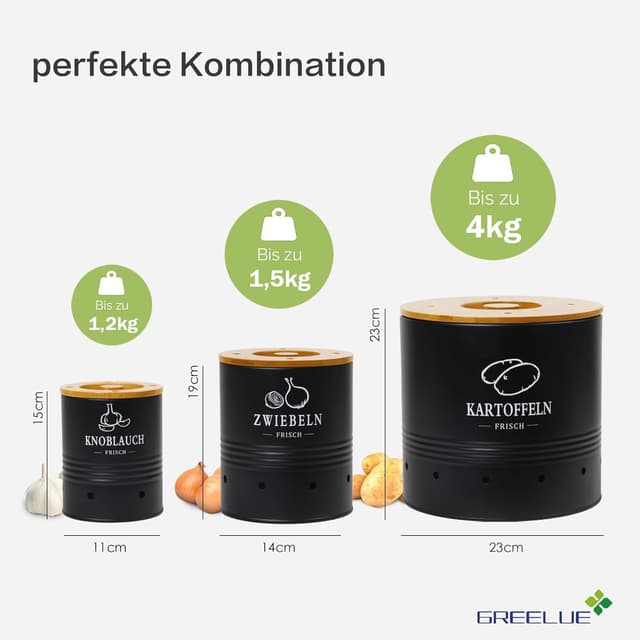 Detalle 2 de GREELUE Premium Kartoffel Aufbewahrungsbox 3er Set