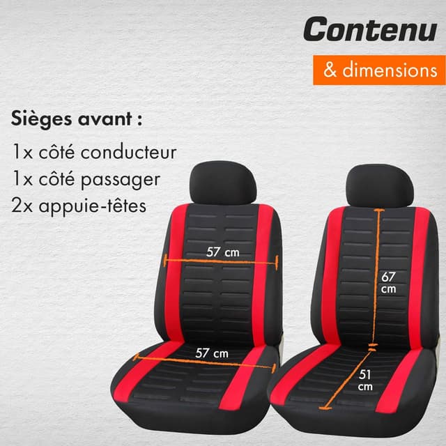 Detalle de upgrade4cars Housses de sièges auto avant universelles noir et rouge (lot de 4)
