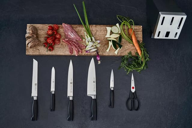 Detalle 2 de ZWILLING Vier Sterne SharpBlock Messerblock 7-teilig mit selbstschärfenden Messern und Keramik-Schleifsteinen (Grau)