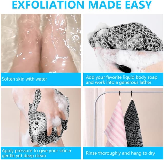 Detalle de LOPHE – Coffret de 2 gant/serviette exfoliante extra longue pour la douche (dos et corps) noir