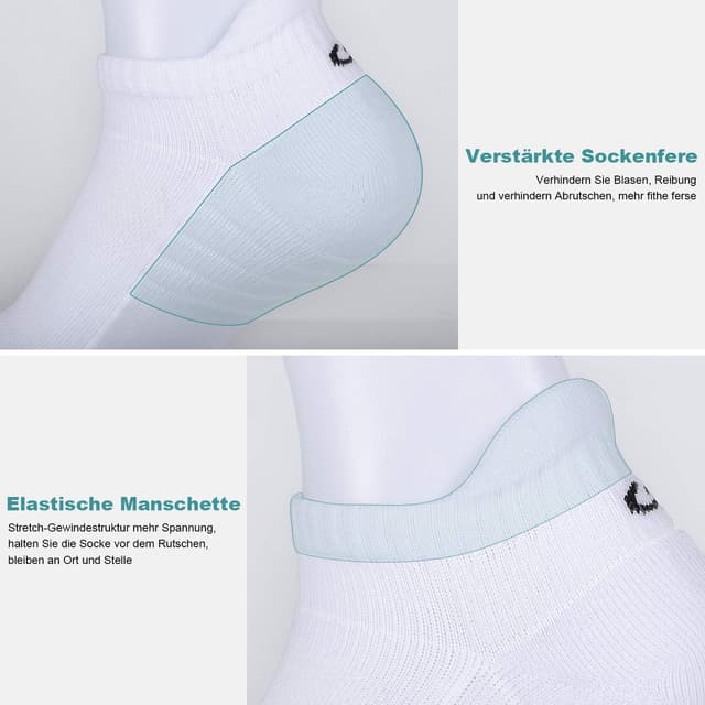 Detalle 2 de anqier 6 Paar Sneaker Socken (Herren & Damen) – atmungsaktive Sportsocken mit Frotteesohle, kurz, schwarz/weiß/grau