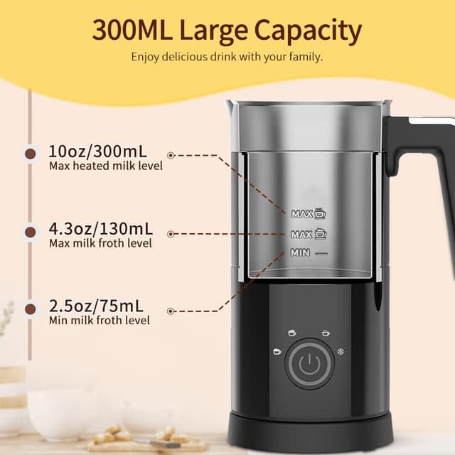 Detalle de Milk Frother Electric 300ml - 4‑in‑1 milk foamer 🥛