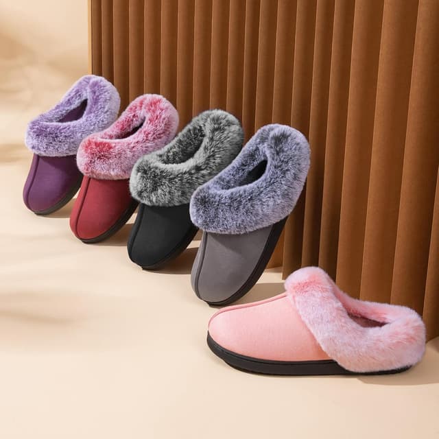 Thumbnail 6 de VeraCosy Women’s Classic Suede Memory Foam Slippers with Faux Fur Collar