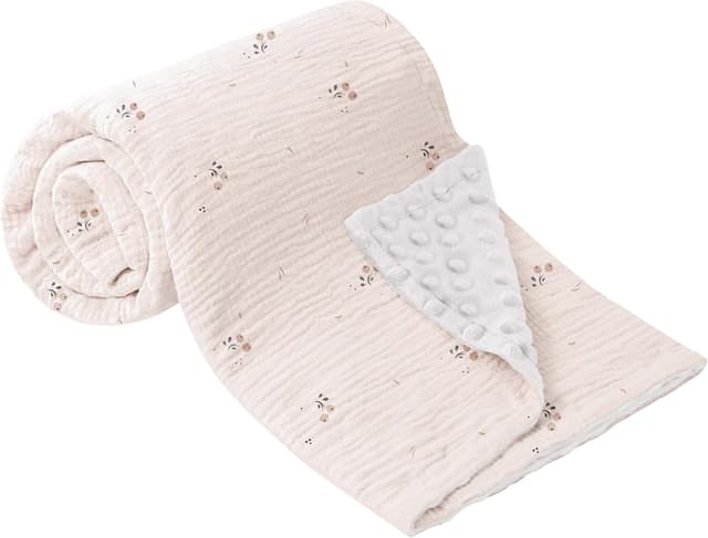 Thumbnail 6 de Bearmoss Baby Blanket Soft Nursery Crib Blanket with Muslin Cotton Front and Dotted Fleece Back, 76x100cm (Brown Moon)