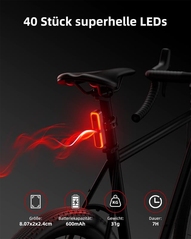 Thumbnail 2 de OnMeto Fahrrad Rücklicht Bremsblink USB-C