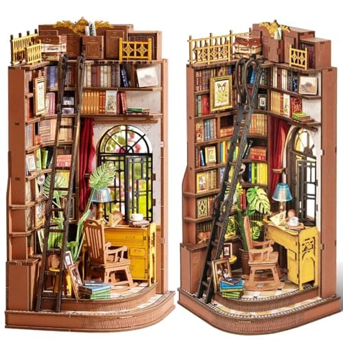 Detalle de Rolife Book Nook Kit Silent Corner Study: casa miniatura 3D de madera con luces LED