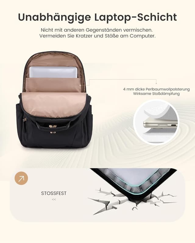 Thumbnail 4 de LOVEVOOK Laptop Rucksack Damen 15,6 Zoll Wasserdicht Schwarz