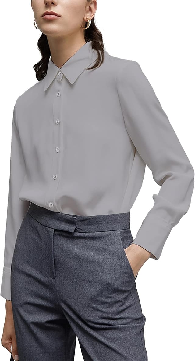 Detalle de SPRING SEAON Damen Button-Down Langarm-Bluse aus Chiffon