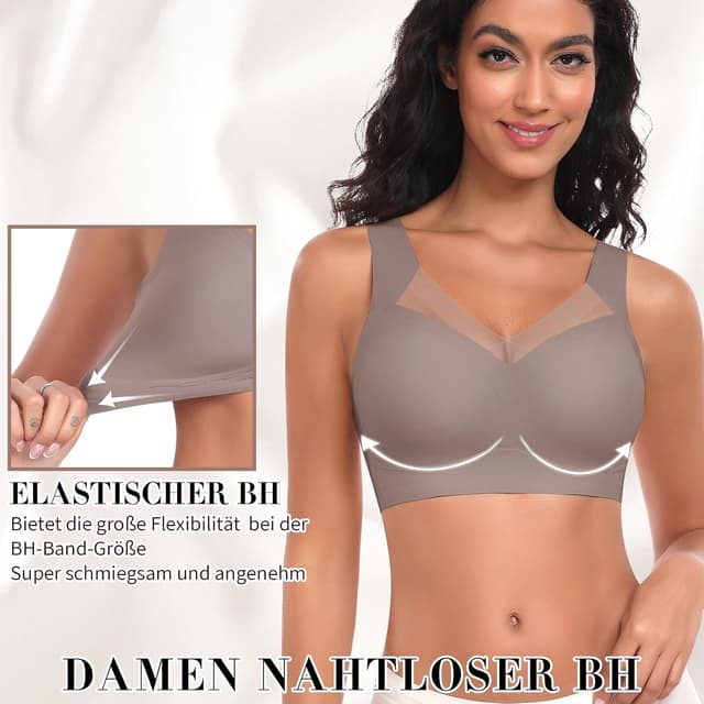 Detalle 2 de Damen BH ohne Bügel nahtloser Komfort-BH mit Soft-Cups (T-Shirt/Bralette) aus 55% Nylon & 45% Spandex