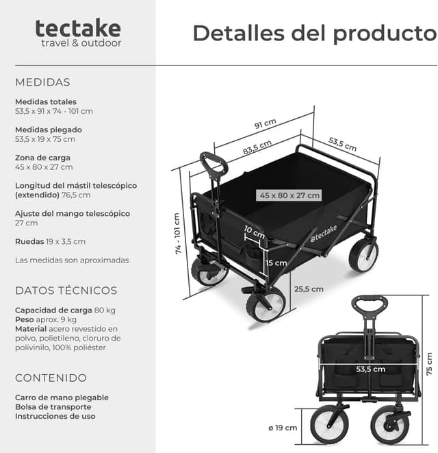 Thumbnail 5 de tectake Carro plegable para jardín 80 kg