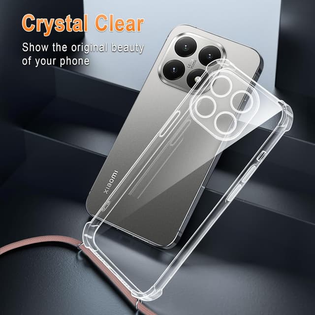 Detalle 2 de XTCASE Coque pour Xiaomi 15T avec cordon et tour de cou (silicone TPU transparente, noir)