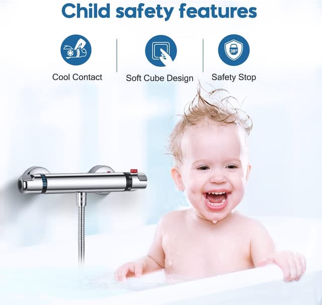 Detalle de Mitigeur de douche thermostatique 38 °C en laiton avec bouton de sécurité