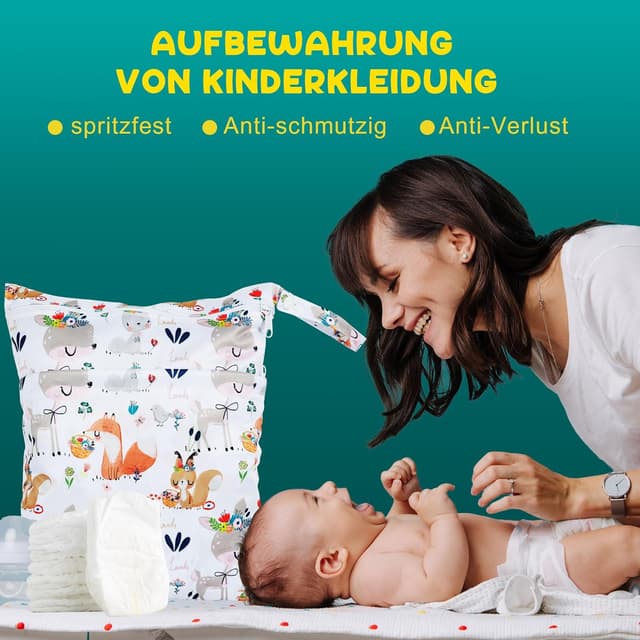 Detalle de Loscarol 2er Set Wetbag (groß) für Kindergarten, Baby-Nappy-/Nassbeutel mit Doppelreißverschluss – Rabbit