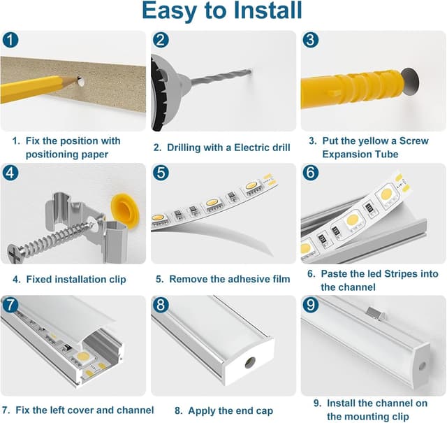 Thumbnail 6 de VEANANO U-Shape Aluminium LED Profile Diffuser Kit (6-pack, 1m) with Milky Cover