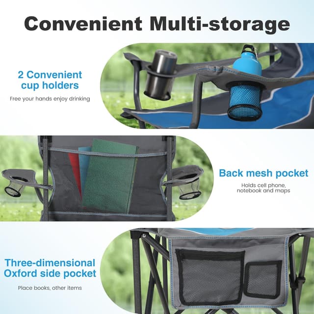 Detalle de LET’S CAMP Campingstuhl Klappstuhl faltbar mit Getränkehaltern & Tragetasche XL (bis 160 kg)