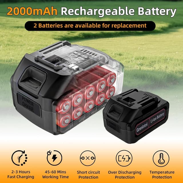 Detalle de Akku-Rasentrimmer mit 21V, klappbarem Akku-Freischneider und 4 Messertypen (inkl. 2 Akkus) – für Rasenkanten & Unkraut