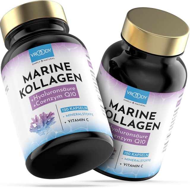 Detalle de Premium Marine Kollagen Kombo 1000 mg + Q10: mit Hyaluronsäure, Kupfer, Mangan, Vitamin C, Zink & Biotin (2er Pack)