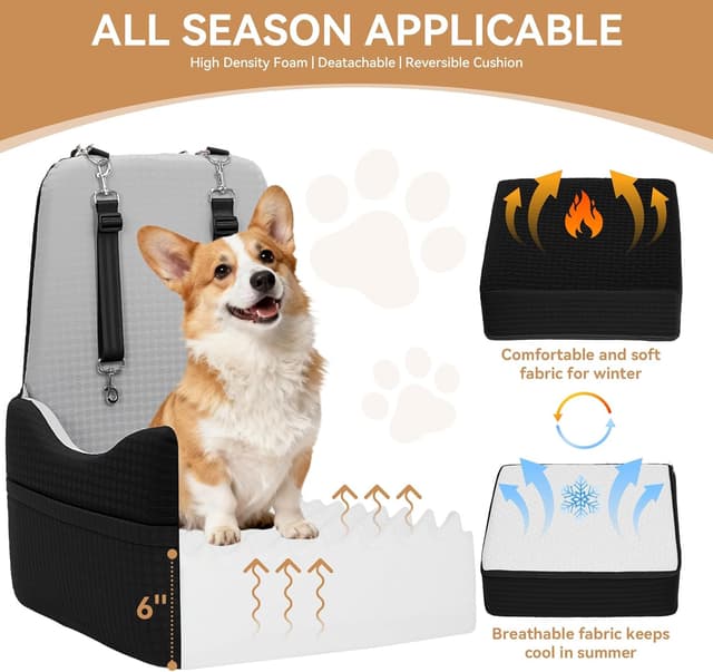 Detalle 2 de PETSFIT Dog Car Seat for Small Dogs up to 35 lbs with Patented Safety Buckle System (Black & Grey)