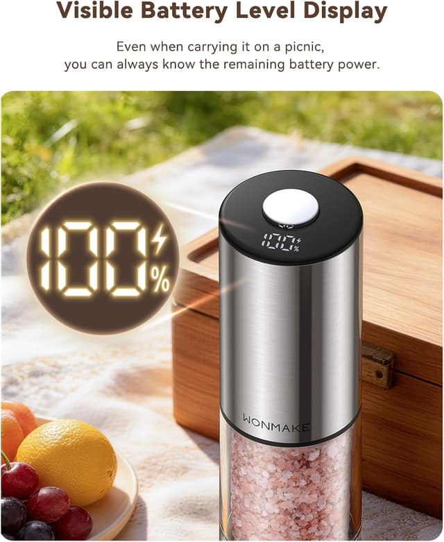 Detalle de Electric Salt and Pepper Grinder Set (Type-C Rechargeable) with LED Battery Level Display