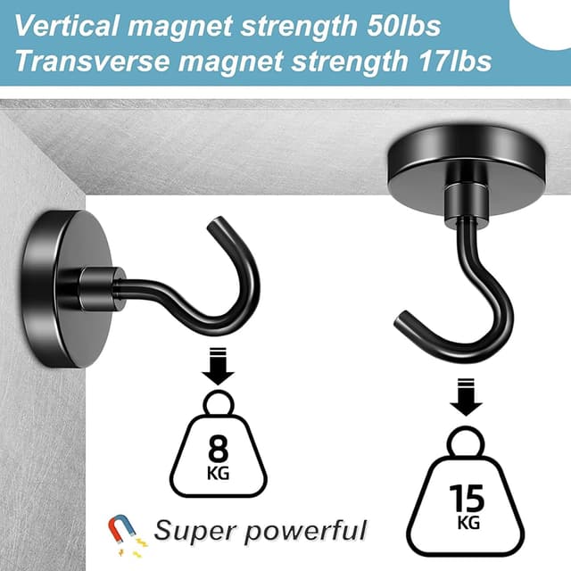 Detalle de FINDMAG Magnethaken Extra Stark 30 kg (6 Stück) – magnetische Haken mit Neodym für Werkstatt, Spind & Camping