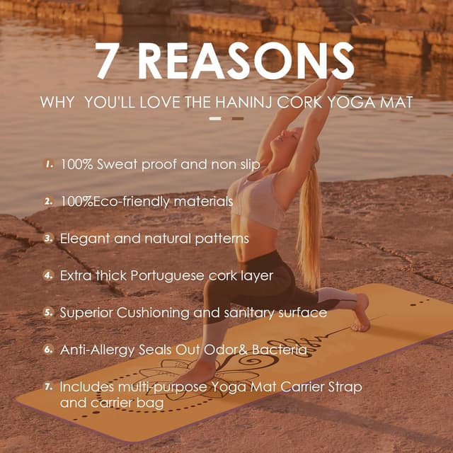 Detalle 2 de Haninj® tapis de yoga en liège naturel 100% écologique 183 x 61 cm avec sangle de transport